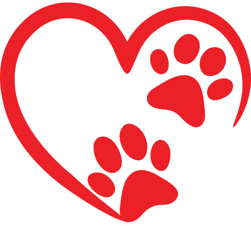 Red heart icon with two paw prints inside it